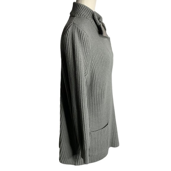 Soft Surroundings Highland Sweater M Grey Snaps Pockets Chunky Rib Knit Tunic - Picture 5 of 6